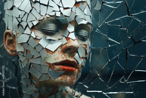 reflection of a girl in broken glass generative ai