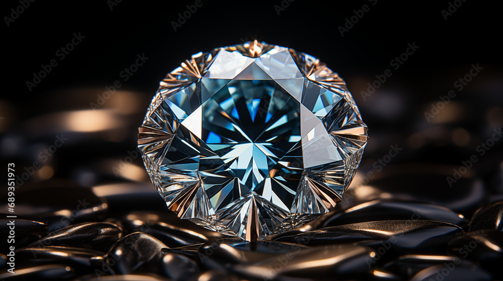 Perfect precious diamond close-up with blue color inside on the dark minimalistic background editorial photo Perfect precious diamond close-up with blue color inside on the dark minimalistic background editorial photo