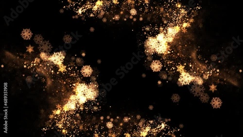 Golden snowflakes and particles animated on Transparent background. Gold dust Loop Transparent Video v07 photo