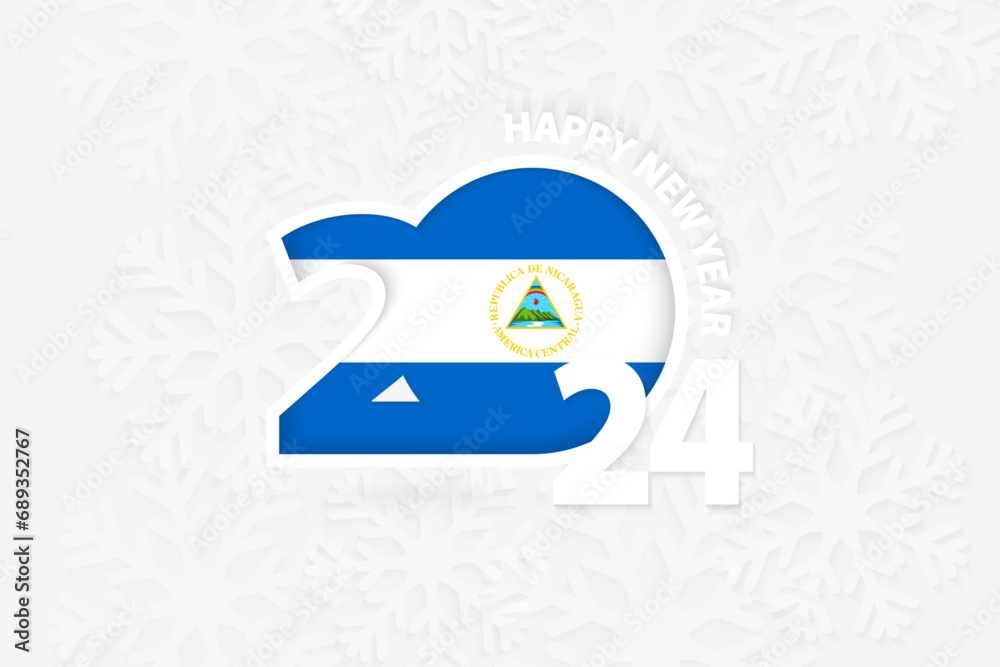 New Year 2024 for Nicaragua on snowflake background.