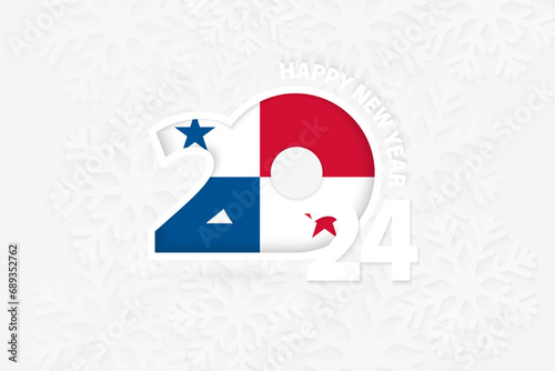 New Year 2024 for Panama on snowflake background.