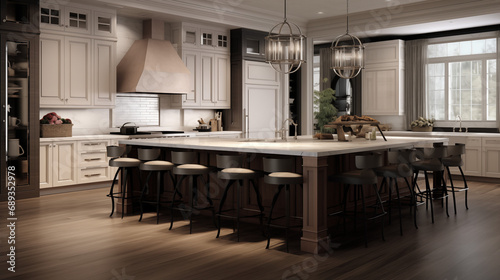 Chic Transitional Kitchen with Island Seating