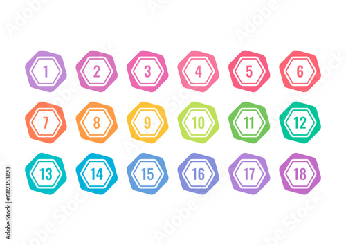 numbers 1-18 in hexagons. numbers 1-18 for lesson, school, education. 1-18 numbers concept