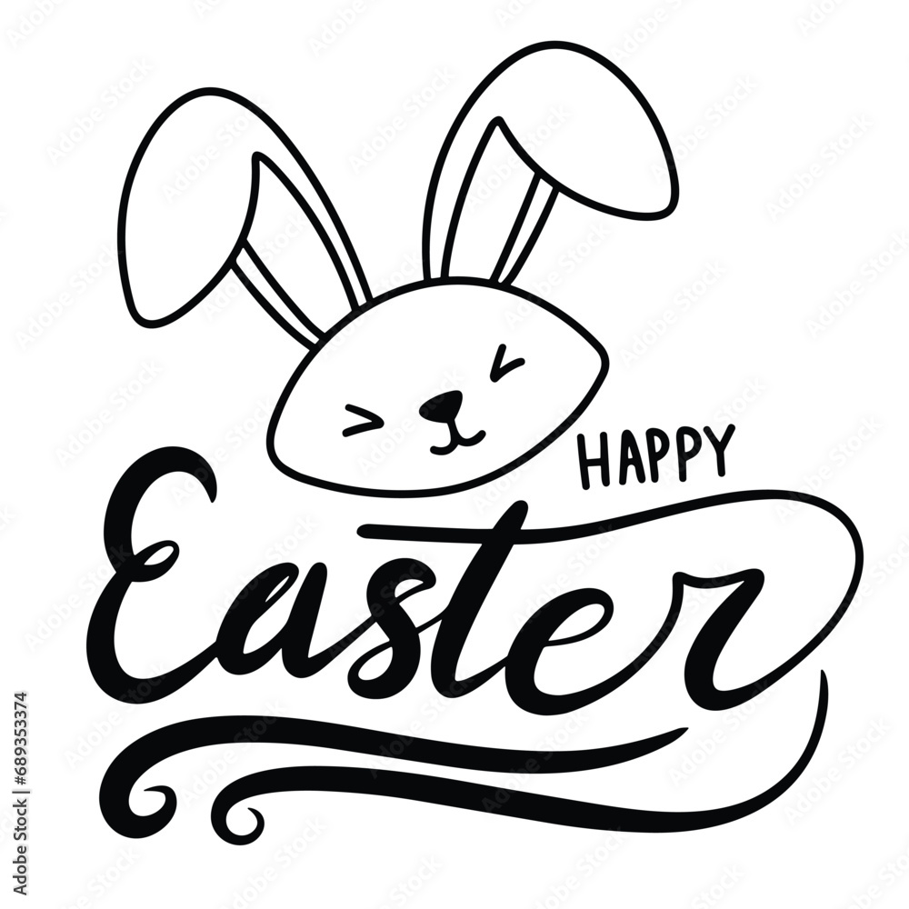 Obraz premium Happy Easter text banner. Handwriting Happy Easter Banner square composition. Hand drawn vector art.