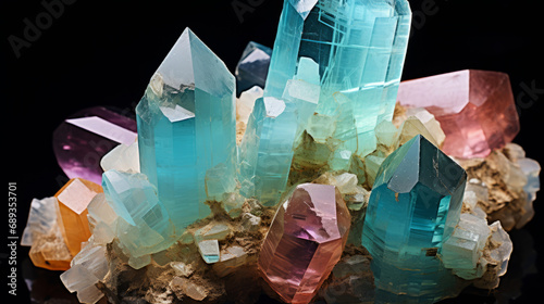 Crystals and Minerals. Crystal closeup. Crystal Healing Gemstone Rock Mineral photo