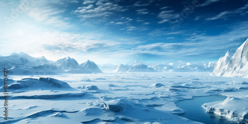 Majestic Arctic Winter Landscape with Glaciers, Frozen Sea, and Blizzards © Bartek