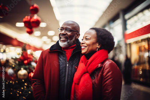 Photo of black mature senior couple on Christmas market