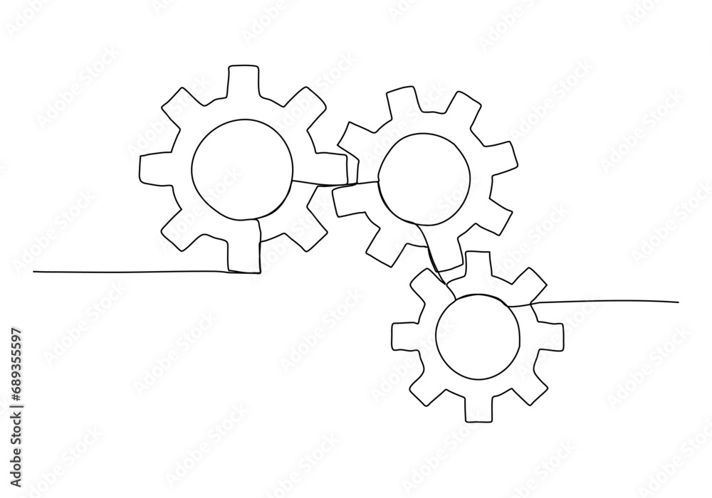 Gears one line drawing vector illustration. Gears one line drawing vector illustration.