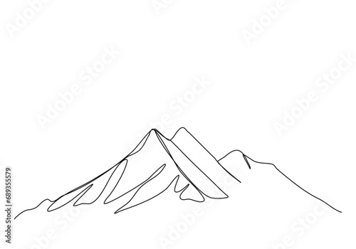 Mountains one line drawing vector illustration.