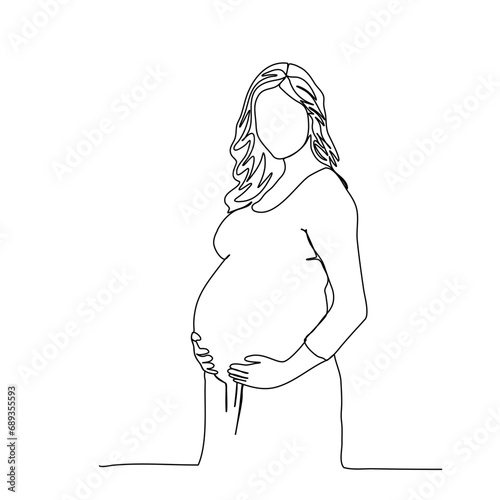 Pregnant woman one line drawing vector illustration.