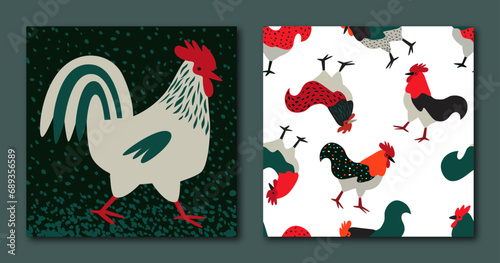 Modern stylish illustrations with roosters.