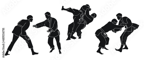 Line sketch judoist, judoka, athlete duel, fight, judo, sport figure