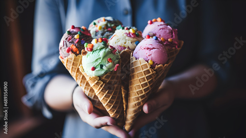 Colorful Ice Cream Cones On Hand