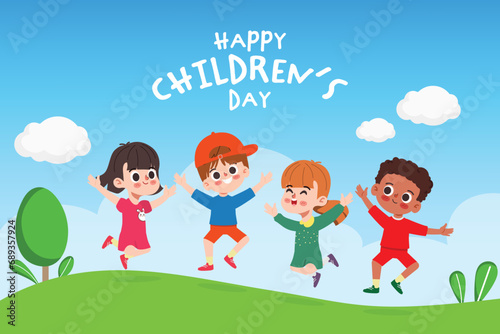 Little Children Having Fun Together. Happy Children's day background.