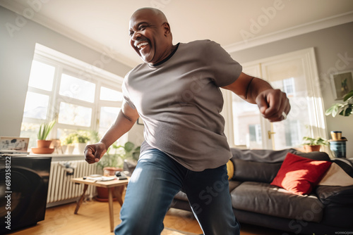 Photo of mature black male dancing in room