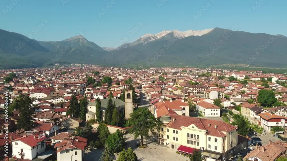 Aerial view of the city of Bansko in Bulgaria country during the summer Aerial view of the city of Bansko in Bulgaria country during the summer