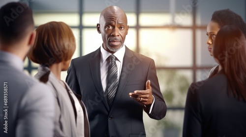 Businessman offering business conference to a group of people