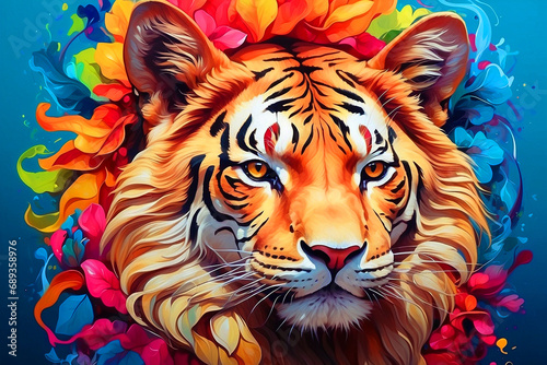 Ai genrated, Vibrant, bright and colorful animal portrait poster. photo