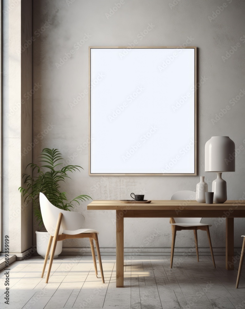empty dining room with a frame and a rug,