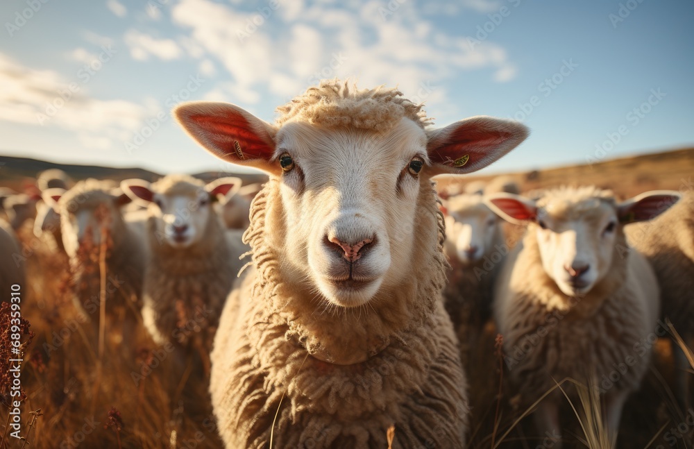 flock of sheep on nature field flock of sheep on nature field
