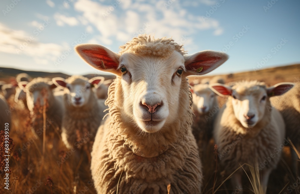 flock of sheep on nature field