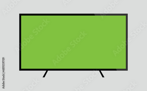 Realistic TV screen. Modern stylish lcd panel, led type. Large computer monitor display mockup. Blank television template. Graphic design element for catalog, web site, as mock up. Vector illustration