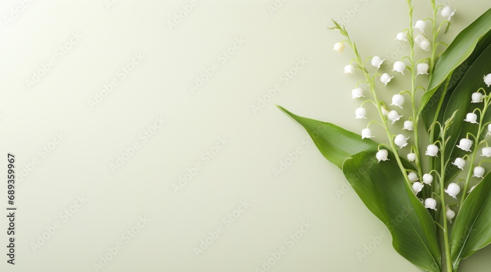 Fototapeta premium lily of the valley and olive branches on a clean,