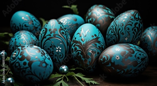 large group of green easter eggs with green decorations