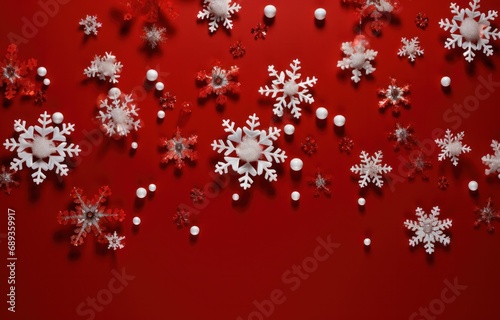 large snowflakes falling from a red background 