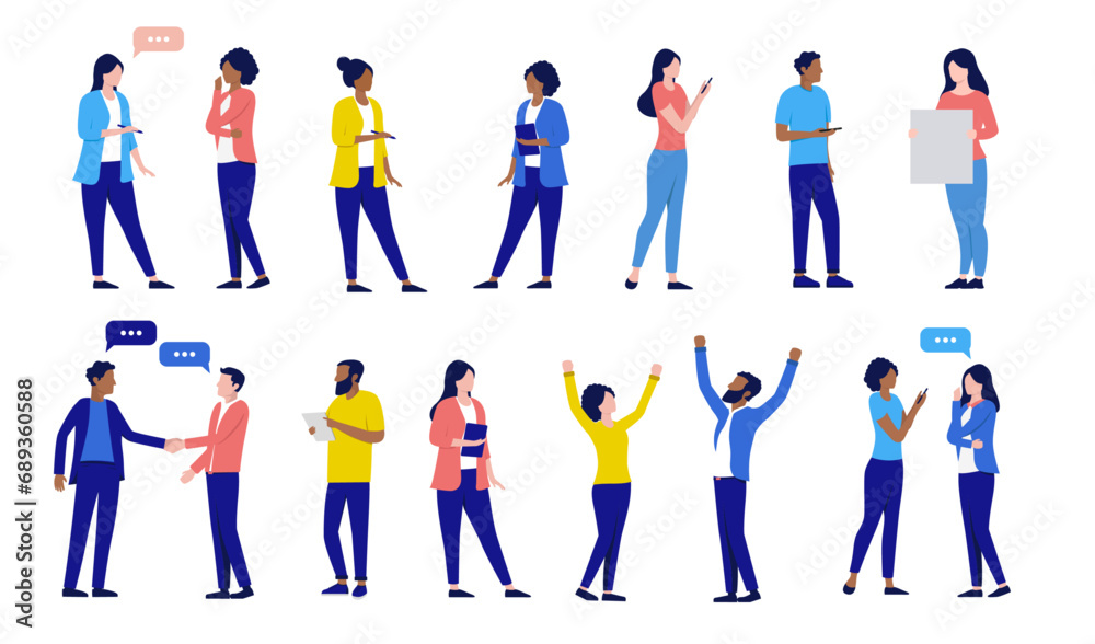 Collection of office business people - Set of vector illustration with businesspeople standing, talking and working in various poses. Flat design with white background
