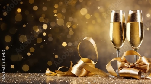 Happy New Year and Christmas holidays background celebration with champagne glasses comeliness