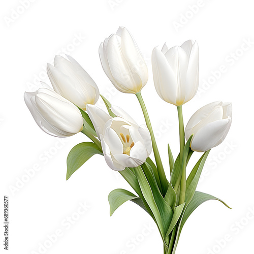 Colorful tulips set on white,