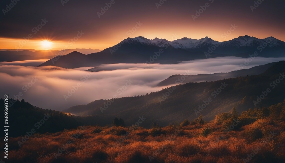 sunrise view over the foggy mountains
sunrise view over the foggy mountains