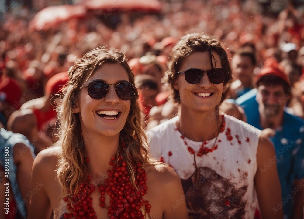 group of a friend together at la tomatina fest
group of a friend together at la tomatina fest