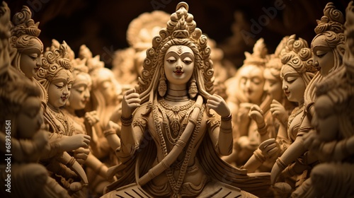 Clay idols of Goddess Durga intricately designed for Durga Puja.