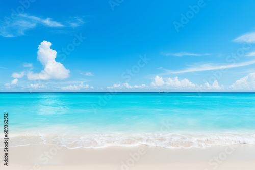 Serene and pristine beach with soft, fine golden sand shimmering under the glorious summer sun