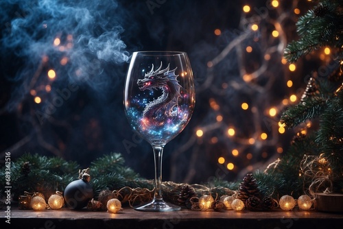 New Year's dragon 2024 in a wine glass