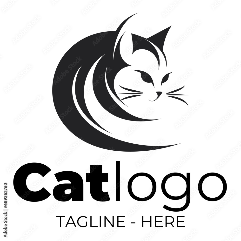 Cat logo in single color with simple and expressive lines Cat logo in single color with simple and expressive lines