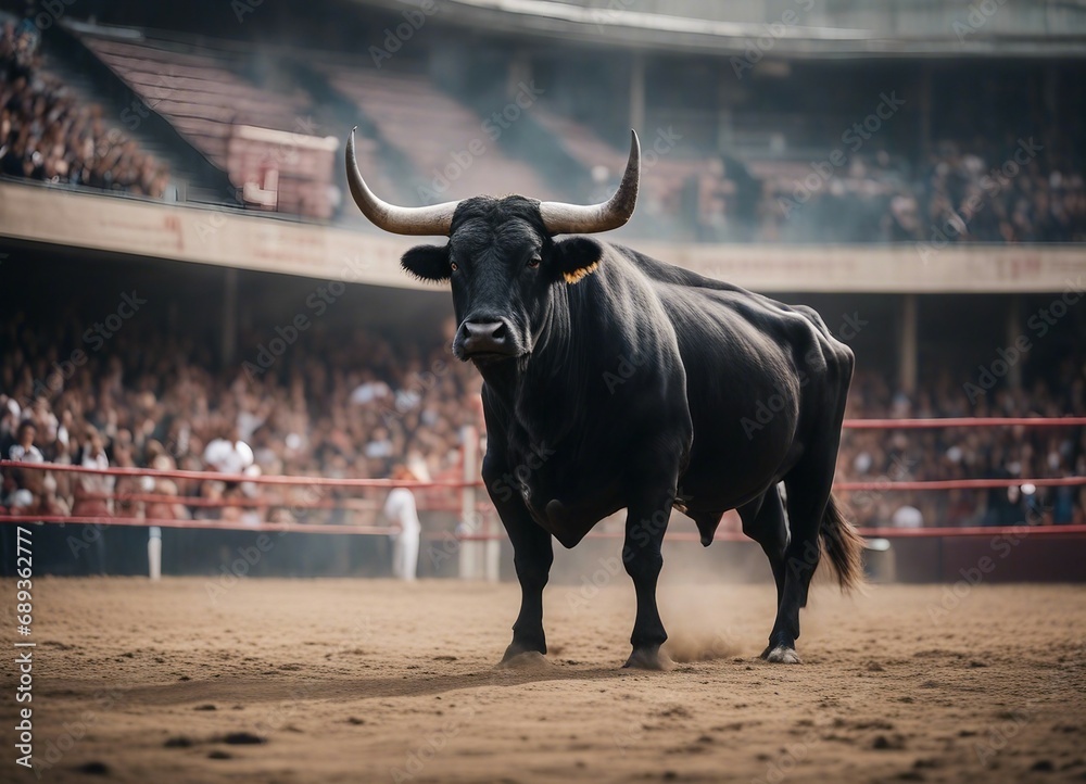 muscled black bull in the bullring
muscled black bull in the bullring