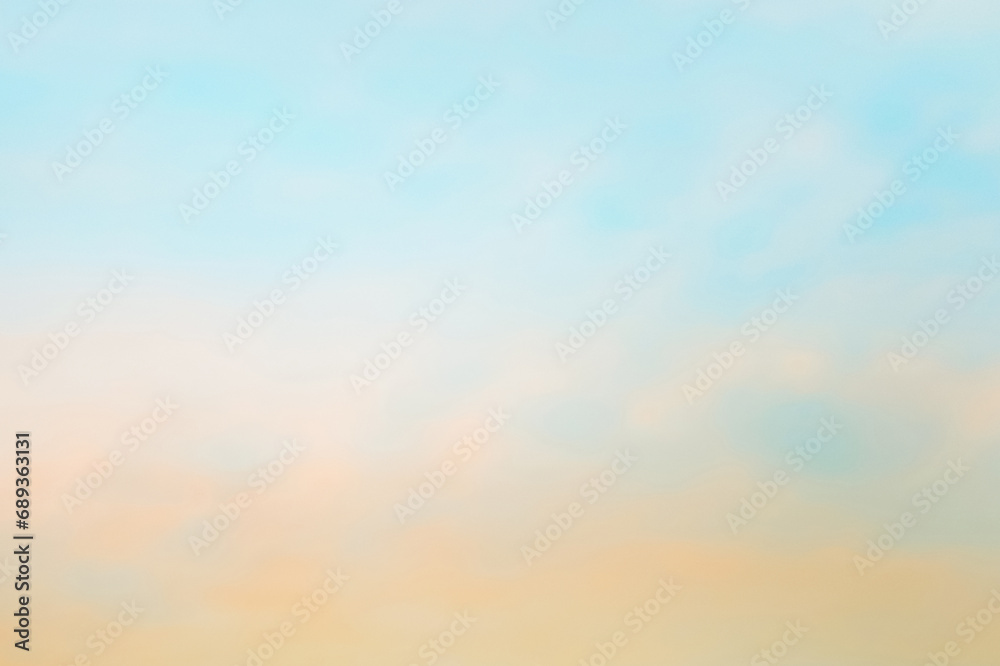 Twilight sky with effect of light in pastel pink, coral, orange, blue tones. Colorful sunset of soft clouds. Background