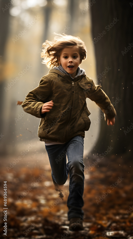 Kid running through the woods, childhood, kids, kid, running, youth Kid running through the woods, childhood, kids, kid, running, youth