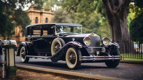 Elegant 1920s cars in a Great Gatsby-style party luxury and extravagance --ar 16:9 --v 5.2 --style raw © Lisa