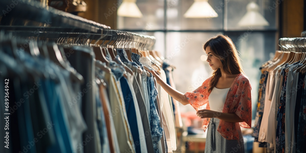 Woman choosing clothes in fashion store Woman choosing clothes in fashion store