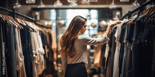 Woman choosing clothes in fashion store