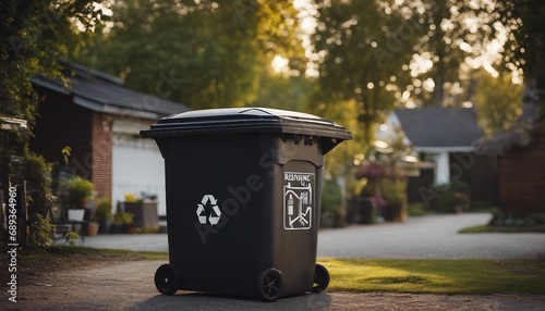 portrait of recycling sbin near the home garage
 photo