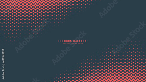 Checkered Rhombus Half Tone Pattern Vector Twisted Border Red Abstract Background. Subtle Textured Chequered Particles Pop Art Graphical Design. Halftone Contrast Minimalism Art Wide Classy Wallpaper