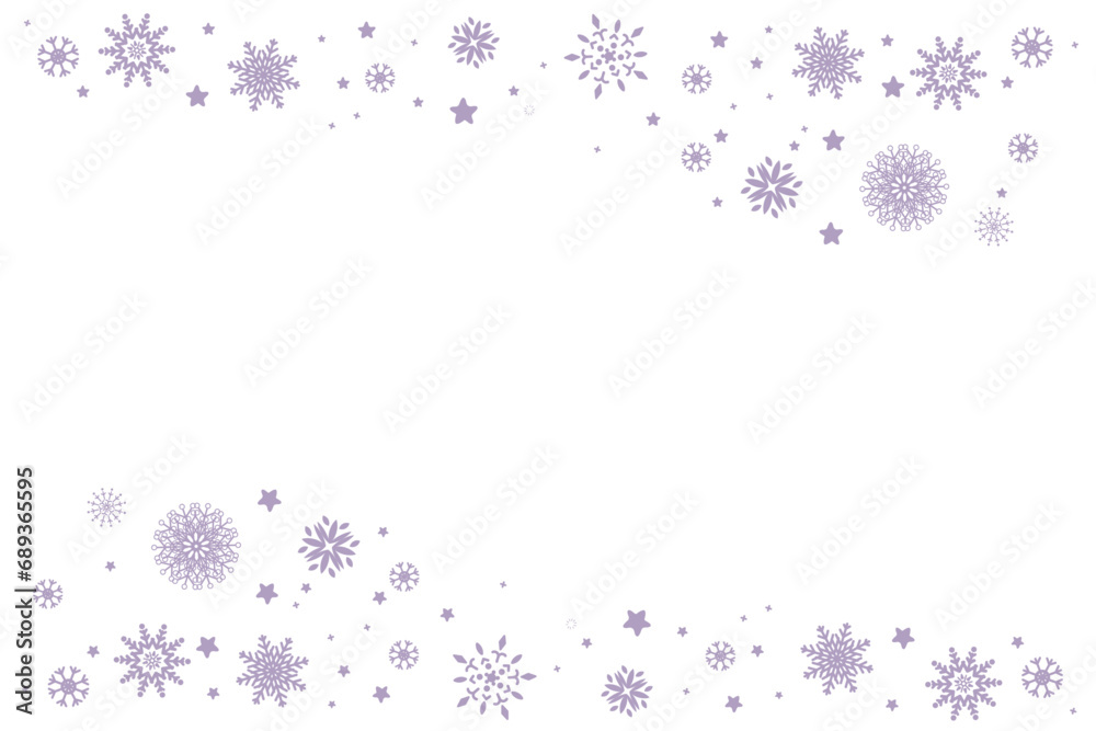Christmas bright snowflake border banner. Seamless snowflake wave with star borders. Merry Christmas snow flake header or banner, wallpaper or backdrop decor. Isolated vector illustration Christmas bright snowflake border banner. Seamless snowflake wave with star borders. Merry Christmas snow flake header or banner, wallpaper or backdrop decor. Isolated vector illustration