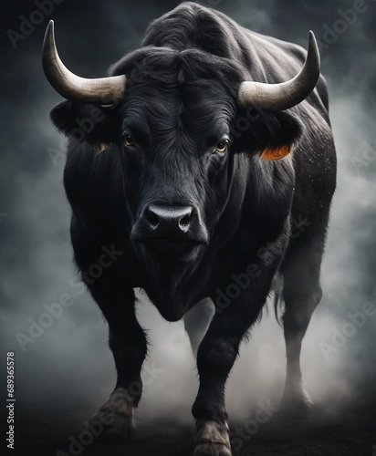 portrait of a black angry bull 