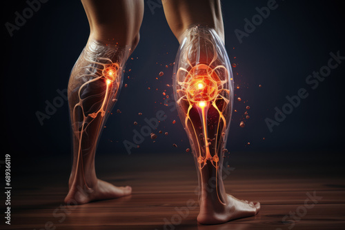 A shooting pain down the leg, a classic indication of sciatic nerve compression. Concept of sciatic pain. Generative Ai. photo