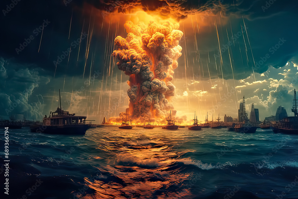 Dystopian aftermath, Stock photo depicting smoke from a nuclear explosion a haunting image symbolizing the gravity and consequences of a catastrophic event.